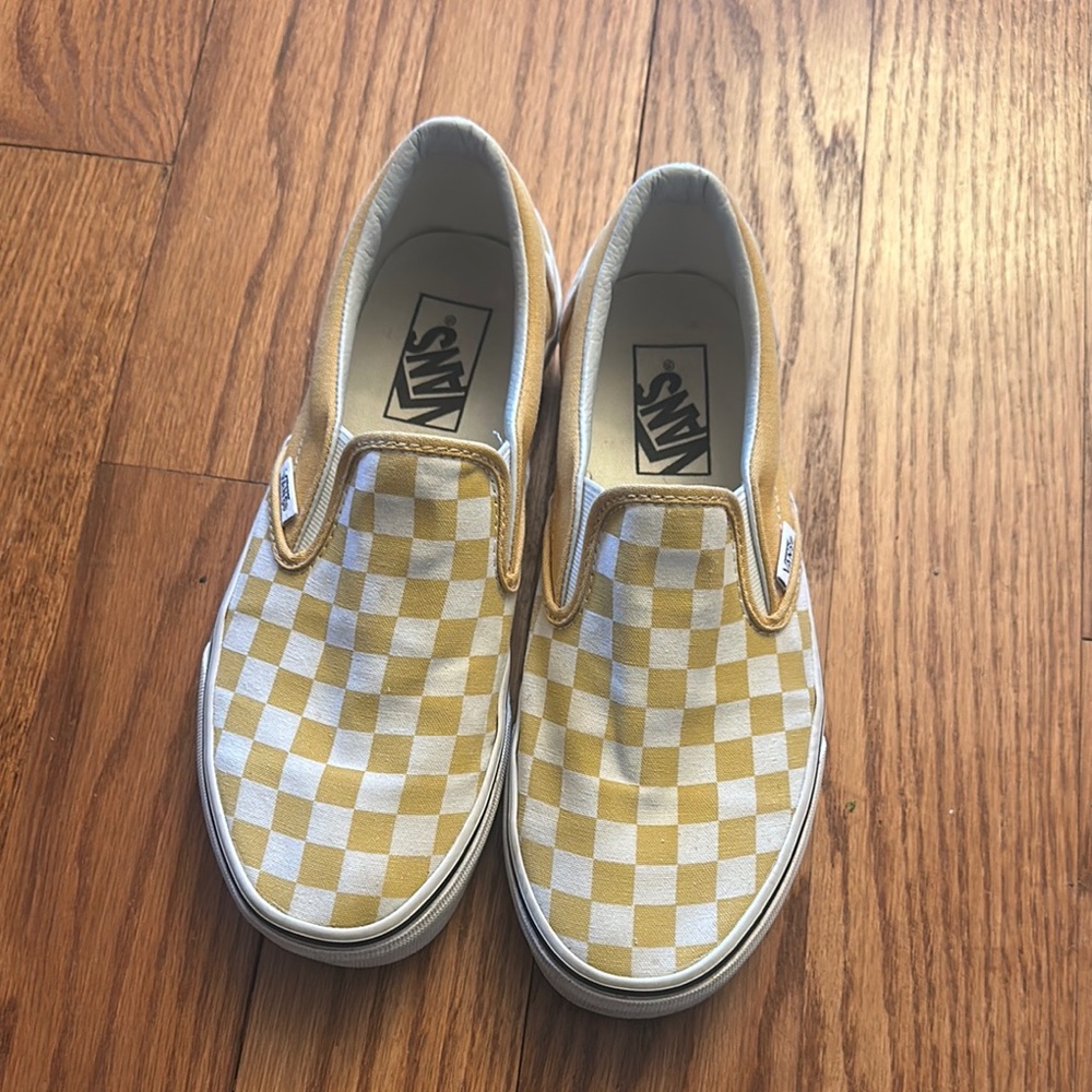 Vans women’s Checkerboard Slip-On Shoes - Yellow and White